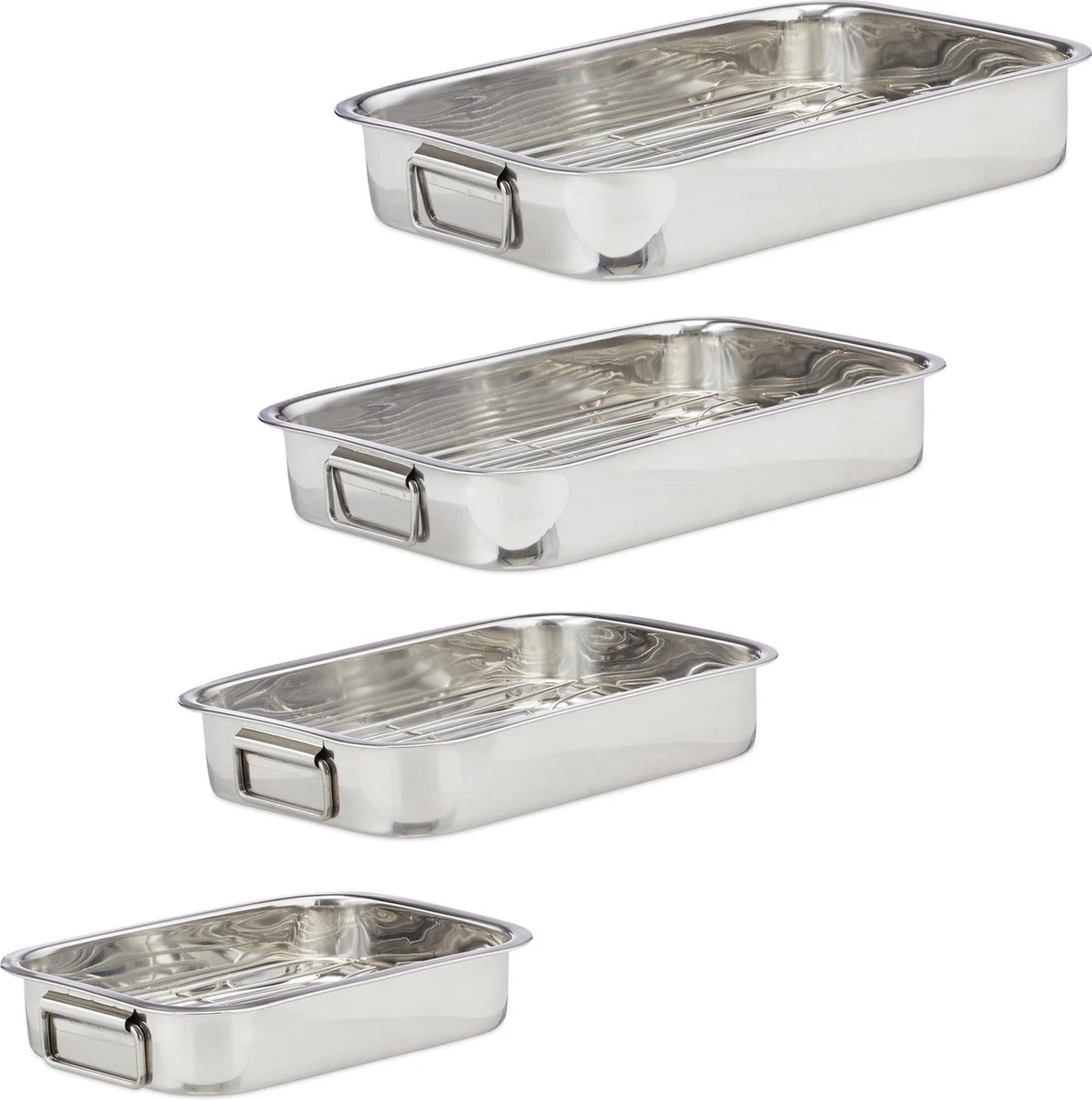 Relaxdays Braadslede Met Rooster - Edelstaal - Ovenschaal - Braadpan - Braadslee - Zilver - L 4 Relaxdays Braadslede Met Rooster - Edelstaal - Ovenschaal - Braadpan - Braadslee - Zilver - L - Afbeelding 2