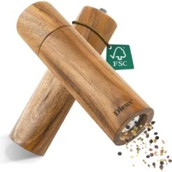 Dieux® - Peper En Zoutmolen Set - Cilinder Vorm - 22CM - Zout Peper Kruiden - 2 Stuks - Acacia Hout - Instelbare Maalgraad - Duurzaam - Luxe Kwaliteit - Hervulbaar - Pepermolen - Zoutmolen - BBQ Accesoires - Pasen