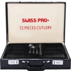 Swiss Pro+ Bestekset In Koffer-72 Delig-12 Persoons-Zwitsers Kwaliteit-Complete Set-100% Roestvrijstaal- Zwart -Keukenproducten Winkel 1198x1200