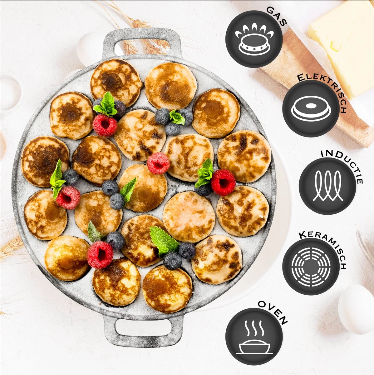 IRONO Poffertjespan Set - Incl. Doseerfles, Kwast En Vork - Poffertjespan Inductie En Electrisch - Poffertjesmaker 19 Poffertjes - Poffertjes Maken - Spuitfles - Cadeau Voor Mannen En Vrouwen 5 IRONO Poffertjespan Set - Incl. Doseerfles, Kwast En Vork - Poffertjespan Inductie En Electrisch - Poffertjesmaker 19 Poffertjes - Poffertjes Maken - Spuitfles - Cadeau Voor Mannen En Vrouwen - Afbeelding 3