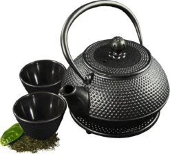 SakuraTea - Theepot Set - 4-delig - Gietijzer - Zwart - 0.8L - 2 Kopjes (100ml) -Keukenproducten Winkel 1200x1086