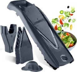 Börner Mandoline V5 PowerLine - Inclusief Opbergbox - Geleverd In Mooie Doos - 6-delige Set - 7 Snijdiktes - Geschikt Als Frietsnijder - BPA-vrij En Roestvrij - Grijs