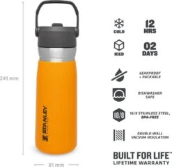 Stanley The IceFlow™ Flip Straw Water Bottle 0,65L - Thermosfles - Saffron -Keukenproducten Winkel 1200x1170