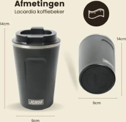 LaCardia Koffiebeker To Go Premium Zwart – Thermosbeker – Theebeker – 380ML – Herbruikbaar -Keukenproducten Winkel 1200x1171 3