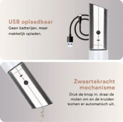 DODANA Premium Peper - & Zoutmolen Elektrisch - 1 Stuk - Pepermolen - Zoutmolen - Oplaadbaar - USB - Elektrische Pepermolen - RVS - Zwaartekracht Functie - LED Lamp - Nl Handleiding - Incl Borsteltje -Keukenproducten Winkel 1200x1192 1