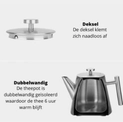 Castagnola Theepot Met Filter – Theekan – Theepot Dubbelwandig – Theepot Roestvrijstaal – Hoogwaardig RVS – 1 Liter – 5 Kopjes Thee – Zilver -Keukenproducten Winkel 1200x1195 8