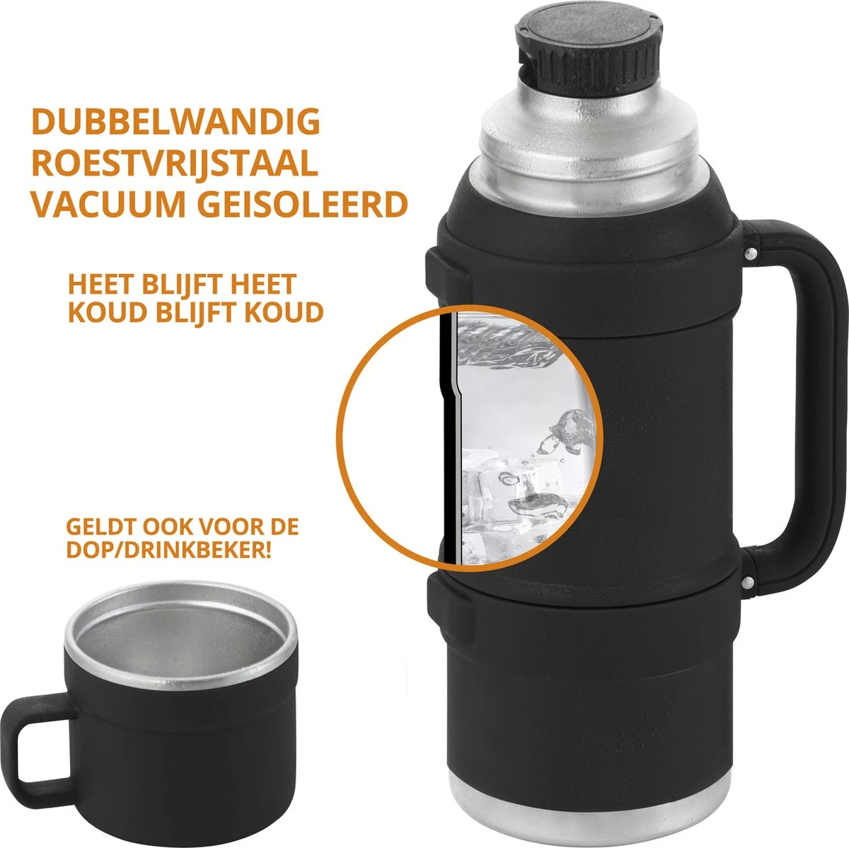 MacGyver RVS Thermoskan 1.5 Ltr – RVS Thermosbeker 0,55 Ltr - Langdurig Warm/koud - Zwart 8 MacGyver RVS Thermoskan 1.5 Ltr – RVS Thermosbeker 0,55 Ltr - Langdurig Warm/koud - Zwart - Afbeelding 6