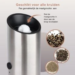 DODANA Premium Peper - & Zoutmolen Elektrisch - 1 Stuk - Pepermolen - Zoutmolen - Oplaadbaar - USB - Elektrische Pepermolen - RVS - Zwaartekracht Functie - LED Lamp - Nl Handleiding - Incl Borsteltje -Keukenproducten Winkel 1200x1199 12