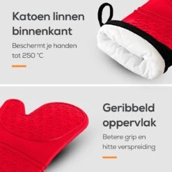 KitchenLove Ovenwanten - 2 Stuks Ovenhandschoenen - Hittebestendig Tot 250 °C - Siliconen - Rood -Keukenproducten Winkel 1200x1200 1063