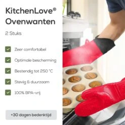KitchenLove Ovenwanten - 2 Stuks Ovenhandschoenen - Hittebestendig Tot 250 °C - Siliconen - Rood -Keukenproducten Winkel 1200x1200 1064