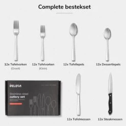 Deleca 12 Persoons Bestekset (72-delig) - Lepels, Messen, Vorken & Steakmessen - Vaatwasserbestendig - Zilver / RVS -Keukenproducten Winkel 1200x1200 21