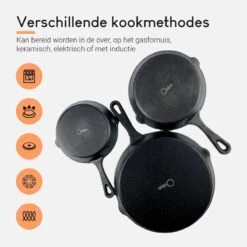 Ocina Gietijzeren Pan – Set Van 3 Stuks – ø25cm, ø19.5cm En ø16cm - Skillet - Koekenpan – Hapjespan – Koekenpan Inductie – Koekenpannenset - Gietijzeren Pan Bbq - Gietijzer - Incl. Receptenboek -Keukenproducten Winkel 1200x1200 482