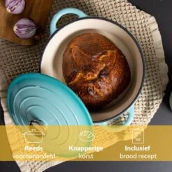 Chefarone Gietijzeren Pan - Braadpan Inclusief Deksel - Geschikt Voor Alle Warmtebronnen - Geëmailleerd Blauw -Keukenproducten Winkel 1200x1200 555