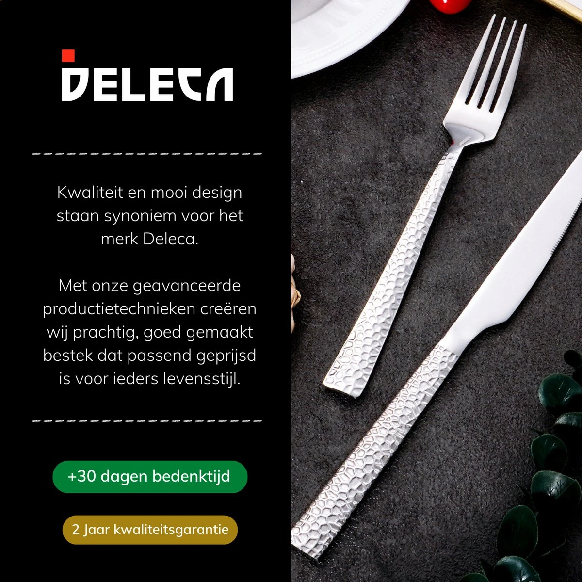 Deleca 6 Persoons Bestekset Deluxe (30-delig) - Vorken, Lepels En Messen - Vaatwasserbestendig - Gehamerd - Zilver / RVS 4 Deleca 6 Persoons Bestekset Deluxe (30-delig) - Vorken, Lepels En Messen - Vaatwasserbestendig - Gehamerd - Zilver / RVS - Afbeelding 2