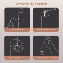 DODANA Premium Peper - & Zoutmolen Elektrisch - 1 Stuk - Pepermolen - Zoutmolen - Oplaadbaar - USB - Elektrische Pepermolen - RVS - Zwaartekracht Functie - LED Lamp - Nl Handleiding - Incl Borsteltje -Keukenproducten Winkel 1200x1200 695