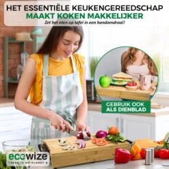 Ecowize 3-in-1 Bamboe Snijplank Met Opvangbak - Snijplank Hout Incl. 3 Roestvrijstalen Opvangbakjes Met Bamboe Deksel, 4 Inzetbare Raspen - Groentesnijder, Hakblok, Borrelplank, Tapasplank, Broodplank - 40x30cm - Duurzaam Cadeau -Keukenproducten Winkel 1200x1200 719