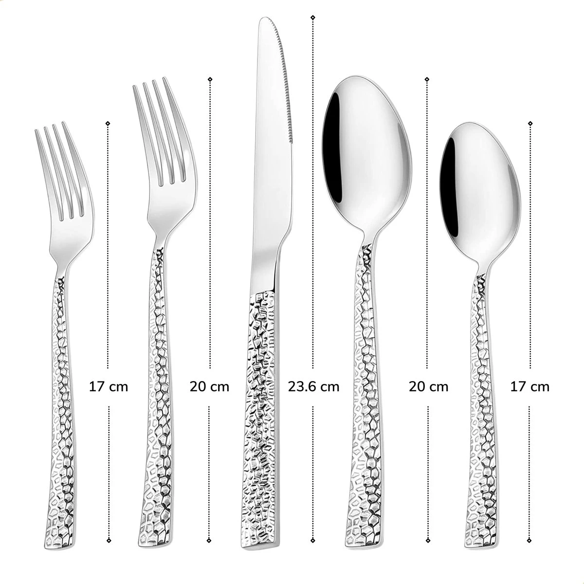 Deleca 6 Persoons Bestekset Deluxe (30-delig) - Vorken, Lepels En Messen - Vaatwasserbestendig - Gehamerd - Zilver / RVS 9 Deleca 6 Persoons Bestekset Deluxe (30-delig) - Vorken, Lepels En Messen - Vaatwasserbestendig - Gehamerd - Zilver / RVS - Afbeelding 7
