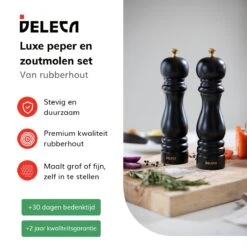Deleca Luxe Peper En Zoutmolen Set - Met Geschenkdoos - Zout / Pepermolen - Rubberhout - Zwart & Goud -Keukenproducten Winkel 1200x1200 748