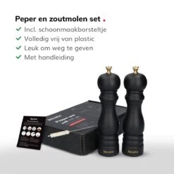 Deleca Luxe Peper En Zoutmolen Set - Met Geschenkdoos - Zout / Pepermolen - Rubberhout - Zwart & Goud -Keukenproducten Winkel 1200x1200 752