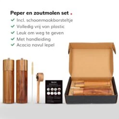 Deleca Luxe Peper En Zoutmolen Set - Zout / Pepermolen - Handmatig - Met Navul Lepel & Geschenkdoos - Acacia Hout - Rond -Keukenproducten Winkel 1200x1200 762