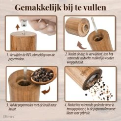 Dieux® - Peper En Zoutmolen Set - Cilinder Vorm - 22CM - Zout Peper Kruiden - 2 Stuks - Acacia Hout - Instelbare Maalgraad - Duurzaam - Luxe Kwaliteit - Hervulbaar - Pepermolen - Zoutmolen - BBQ Accesoires - Pasen -Keukenproducten Winkel 1200x1200 768