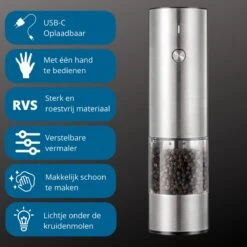 GOV Elektrische Peper- En Zoutmolen RVS XL Oplaadbaar - Automatische Pepermolen 7 GOV Elektrische Peper- En Zoutmolen RVS XL Oplaadbaar - Automatische Pepermolen -Keukenproducten Winkel 1200x1200 773