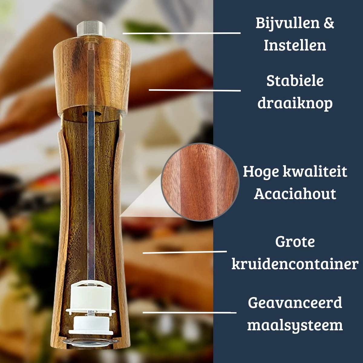 UNBOX Peper En Zoutmolen Set - Pepermolen - Zoutmolen - BBQ Accesoires - Acacia Hout - RVS 5 UNBOX Peper En Zoutmolen Set - Pepermolen - Zoutmolen - BBQ Accesoires - Acacia Hout - RVS - Afbeelding 4