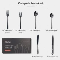 Deleca 6 Persoons Bestekset (36-delig) - Lepels, Messen, Vorken & Steakmessen - Vaatwasserbestendig - Zwart / RVS 19 Deleca 6 Persoons Bestekset (36-delig) - Lepels, Messen, Vorken & Steakmessen - Vaatwasserbestendig - Zwart / RVS -Keukenproducten Winkel 1200x1200 86