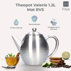 Vaja Valerie - Theepot Met Filter - Dubbelwandig - RVS - 1.2L -Keukenproducten Winkel 1200x1200 949