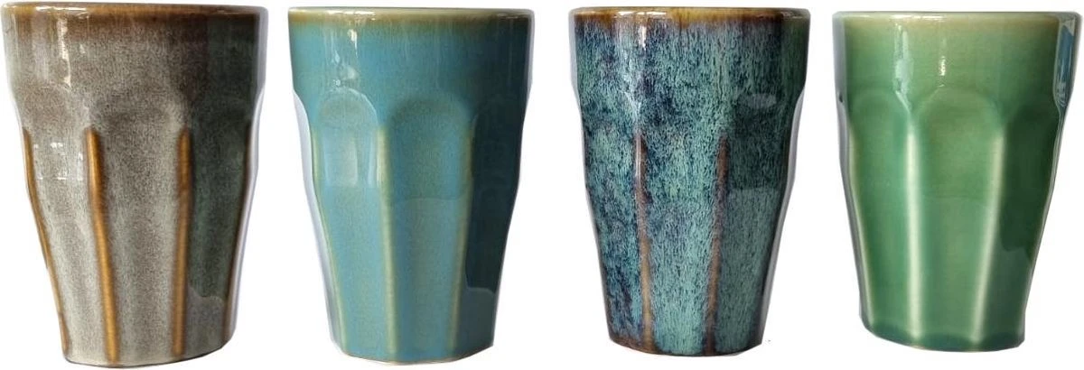 Merkloos Melkbekers - 4x Stuks - Diverse Kleuren - Porselein - 330 Ml 3 Merkloos Melkbekers - 4x Stuks - Diverse Kleuren - Porselein - 330 Ml