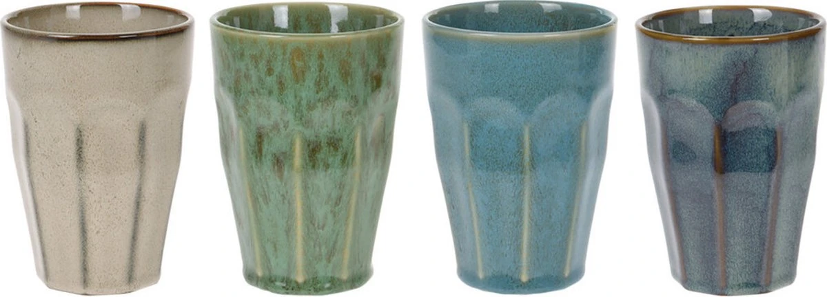 Merkloos Melkbekers - 4x Stuks - Diverse Kleuren - Porselein - 330 Ml 5 Merkloos Melkbekers - 4x Stuks - Diverse Kleuren - Porselein - 330 Ml - Afbeelding 3