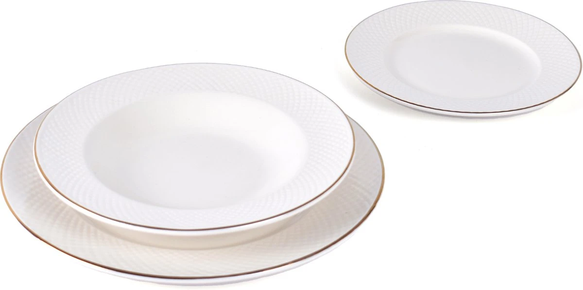 LeRijn® Serviesset Deventer 6 Persoons - 18 Delig - Licht Crème Wit Met Gouden Rand En Motief - Dinerborden - Soepborden - Dessertborden - Borden Servies - Bordenset 11 LeRijn® Serviesset Deventer 6 Persoons - 18 Delig - Licht Crème Wit Met Gouden Rand En Motief - Dinerborden - Soepborden - Dessertborden - Borden Servies - Bordenset - Afbeelding 9