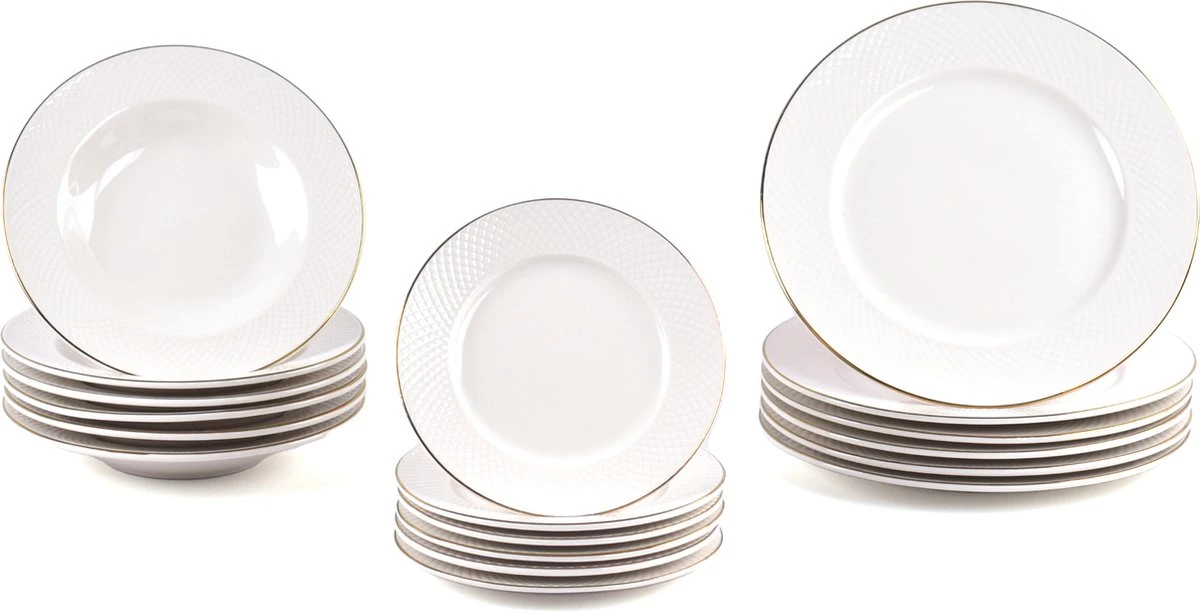LeRijn® Serviesset Deventer 6 Persoons - 18 Delig - Licht Crème Wit Met Gouden Rand En Motief - Dinerborden - Soepborden - Dessertborden - Borden Servies - Bordenset 13 LeRijn® Serviesset Deventer 6 Persoons - 18 Delig - Licht Crème Wit Met Gouden Rand En Motief - Dinerborden - Soepborden - Dessertborden - Borden Servies - Bordenset - Afbeelding 11