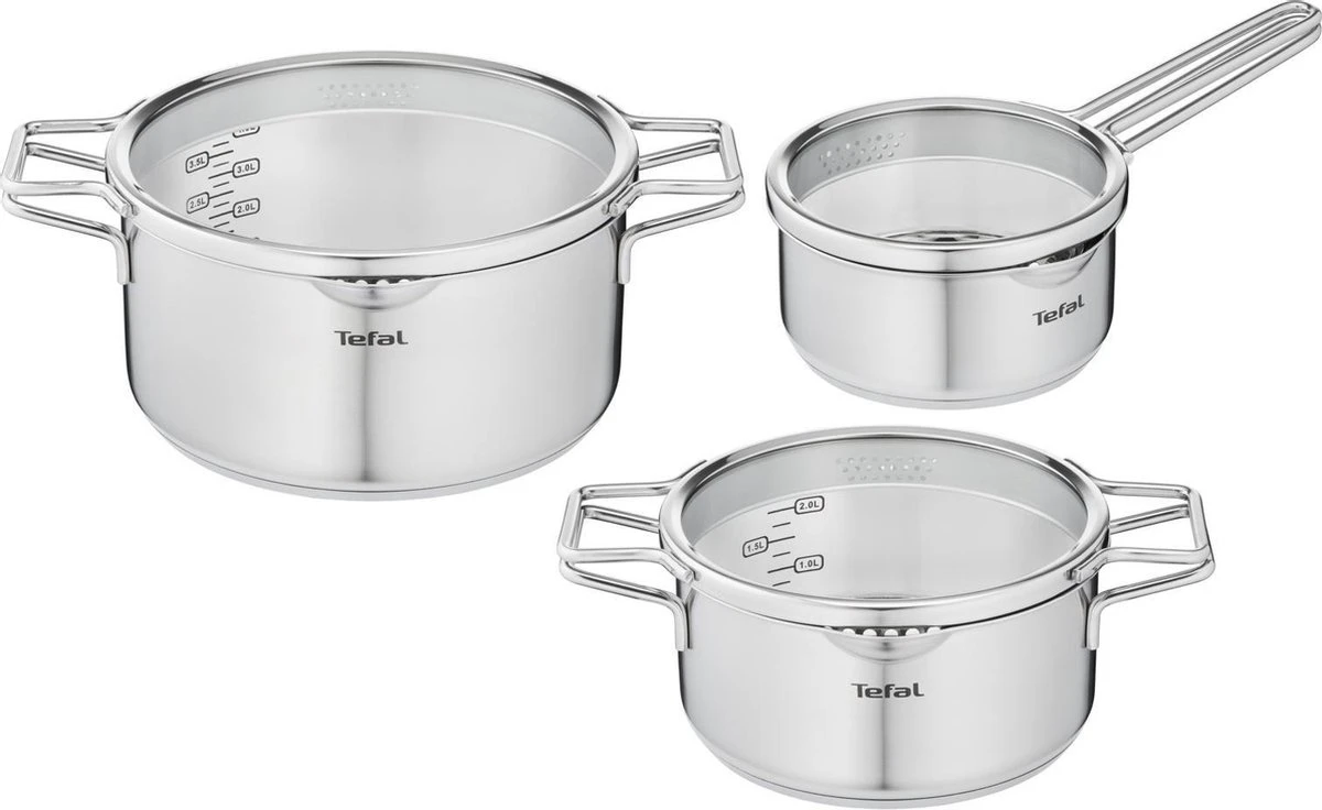 Tefal Nordica Pannenset 3 Delig - Steelpan Ø 16 Cm & Kookpan Ø 20 + Ø 24 Cm