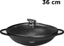 BIKO - Wokpan Ø 36 Cm - Marmeren Coating - Glazen Deksel - Wadjan - Zwart -Keukenproducten Winkel 1200x866 1