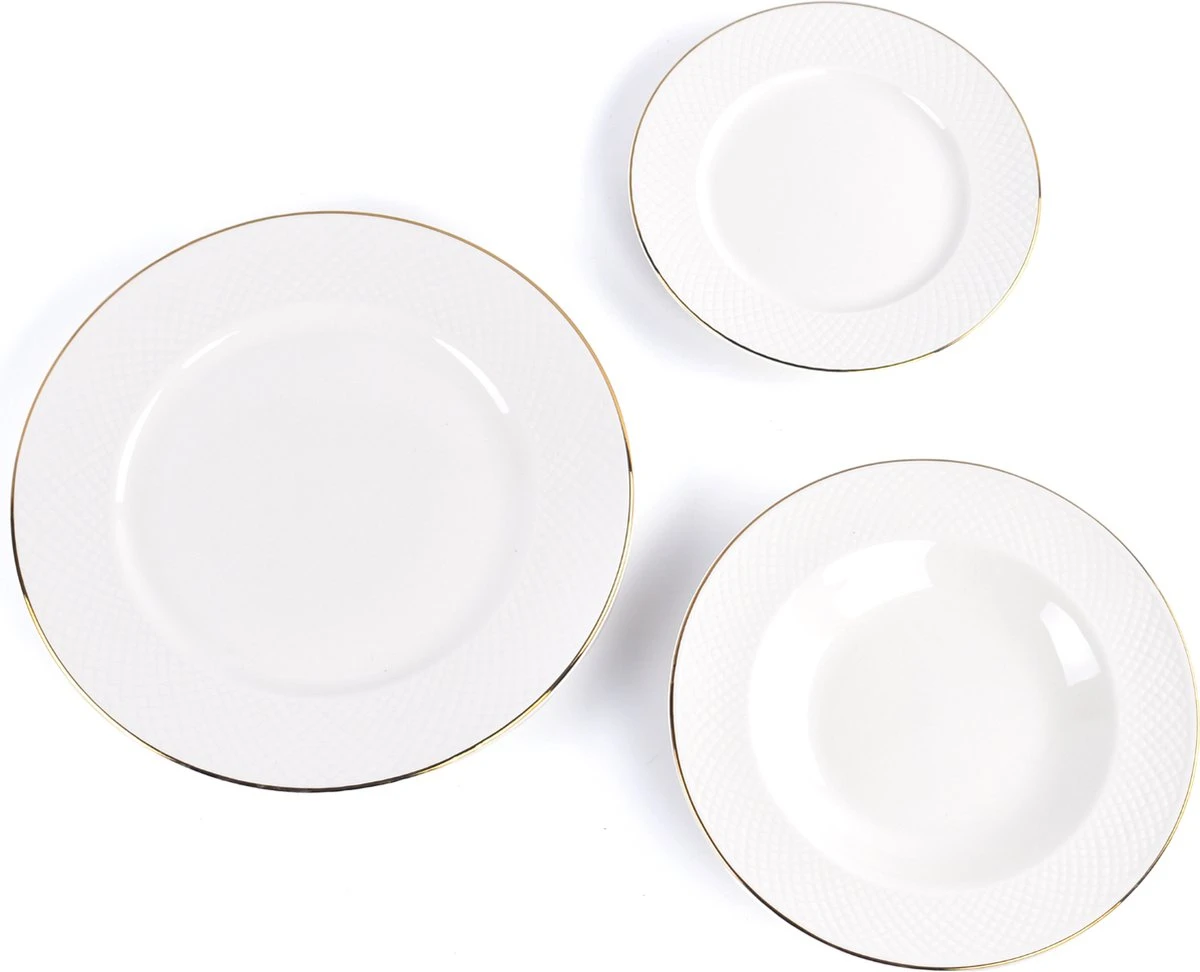 LeRijn® Serviesset Deventer 6 Persoons - 18 Delig - Licht Crème Wit Met Gouden Rand En Motief - Dinerborden - Soepborden - Dessertborden - Borden Servies - Bordenset 9 LeRijn® Serviesset Deventer 6 Persoons - 18 Delig - Licht Crème Wit Met Gouden Rand En Motief - Dinerborden - Soepborden - Dessertborden - Borden Servies - Bordenset - Afbeelding 7