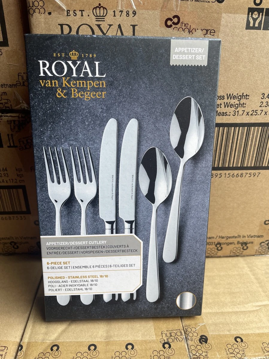 Royal Van Kempen & Begeer - Voorgerecht- / Dessertbestek - 6-Delige Set - Kenmerken: Voorgerecht- / Dessertbestek Set Voor 2 Personen - Bevat 2 Lepels, 2 Vorken & 2 Messen - Lengte: Lepel: 186,3 Mm Vork: 186,2 Mm Mes: 217 Mm 3 Royal Van Kempen & Begeer - Voorgerecht- / Dessertbestek - 6-Delige Set - Kenmerken: Voorgerecht- / Dessertbestek Set Voor 2 Personen - Bevat 2 Lepels, 2 Vorken & 2 Messen - Lengte: Lepel: 186,3 Mm Vork: 186,2 Mm Mes: 217 Mm