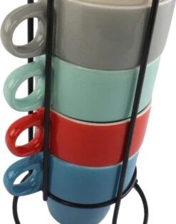 Orange85 Koffiekopjes - Met Houder - Set Van 6 - Gekleurd - 300 Ml - Keramiek -Keukenproducten Winkel 945x1200